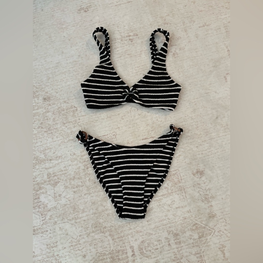 Black and White Striped Swim Suit
